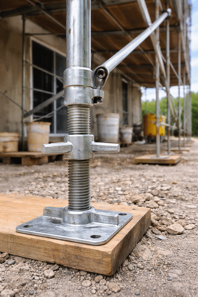 adjustable base jack in scaffolding for stucco contractors