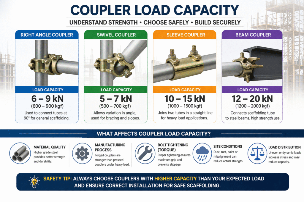 scaffolding coupler load capacity comparison showing strength limits