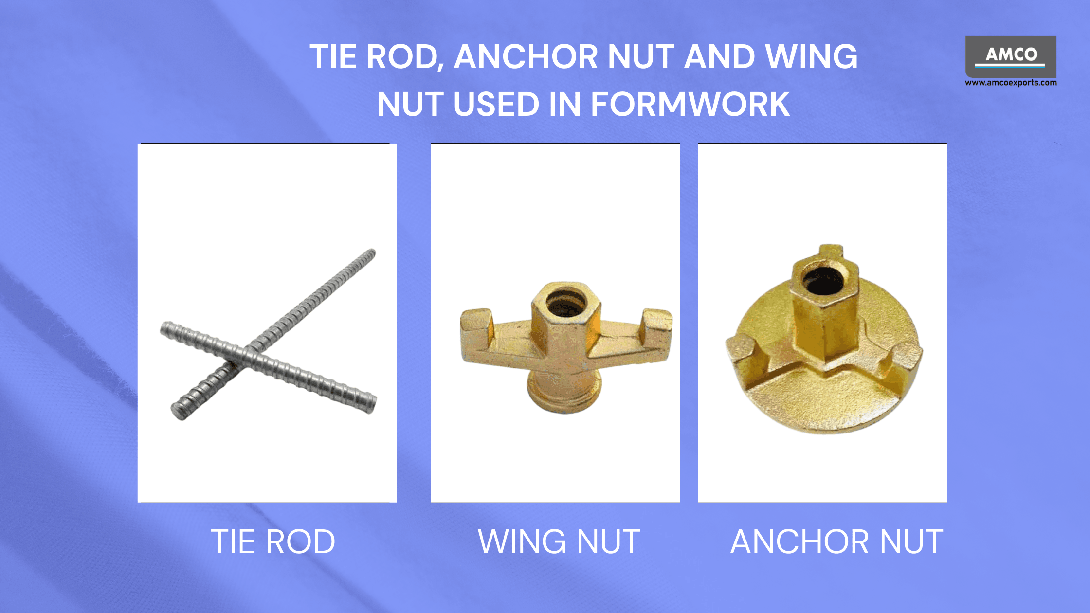 formwork tie rod system with anchor nut wing nut waller plate