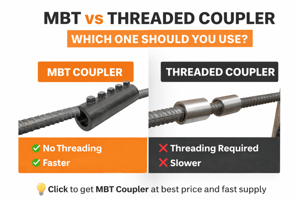 threaded rebar coupler used for joining reinforcement bars with threaded connection