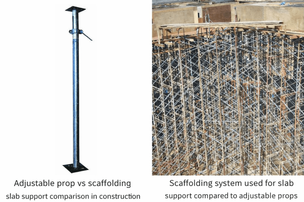 adjustable steel props used as alternative to scaffolding for slab support