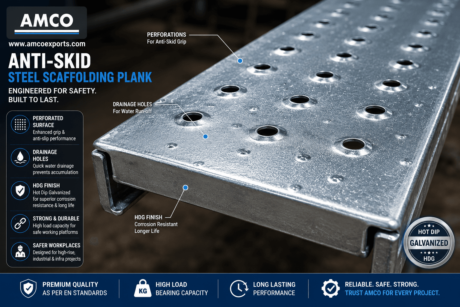 Anti Skid Perforated Steel Scaffolding Plank HDG Finish