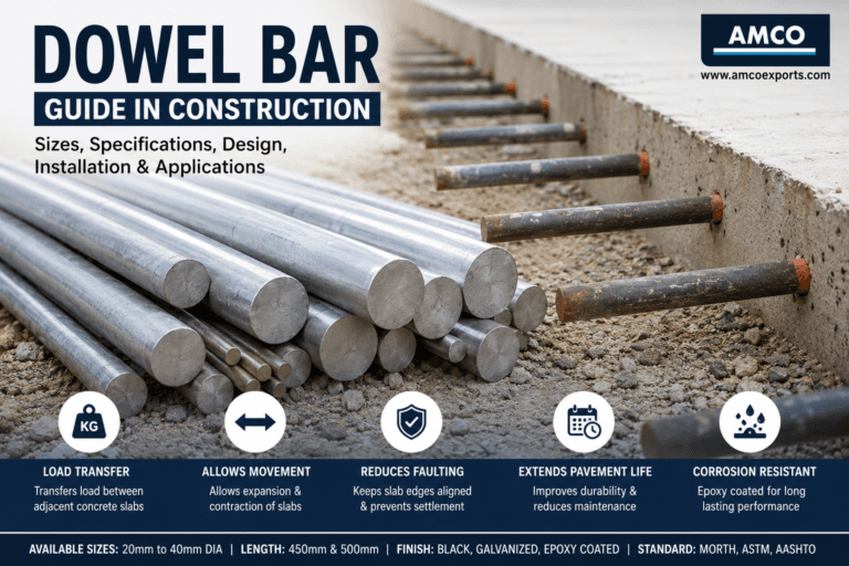 Dowel Bar Guide in Construction: Uses, Sizes, Specifications, Design Calculations & Applications