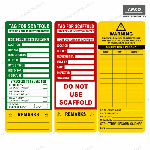 Scaffold Inspection Tags with Green, Yellow and Red Safety Status Tags