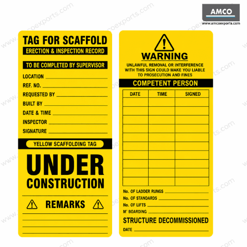 Yellow Scaffold Inspection Tag indicating scaffold under construction