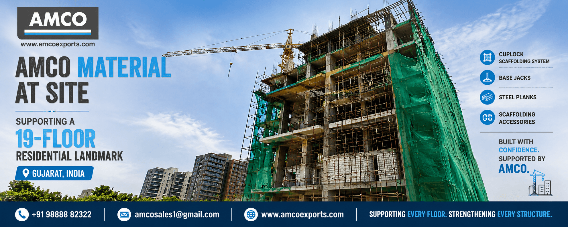 AMCO scaffolding material supporting high-rise residential construction in Gujarat