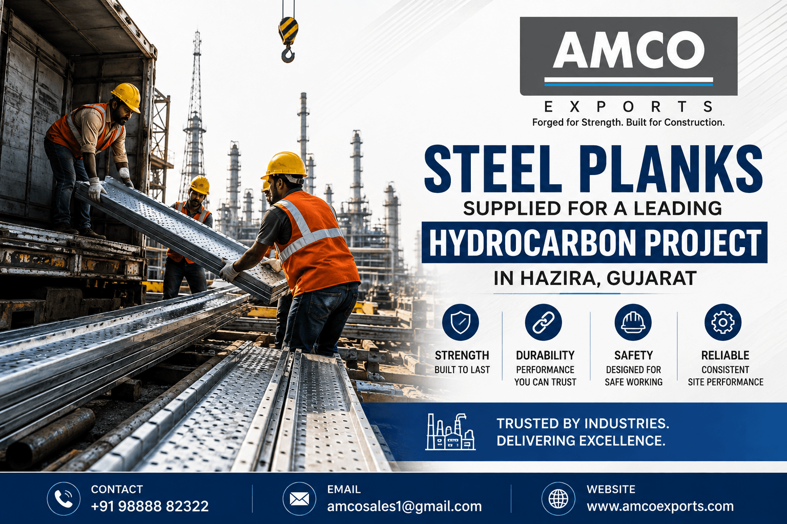 AMCO Exports steel scaffolding planks supplied for a hydrocarbon project in Hazira Gujarat