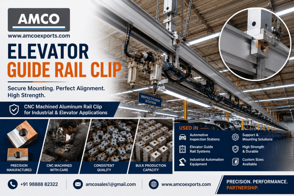 Elevator guide rail clip for industrial applications